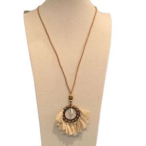 Cowrie Shell Pendant Necklace on Faux Suede Cord - Boho Beach Style